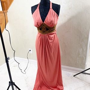 Sky Melon and Brown Suede Cut Out Maxi Dress